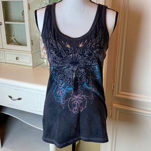 Harley Davidson Butterfly Skull Embroidered Tank 🦋💀- Sz Large